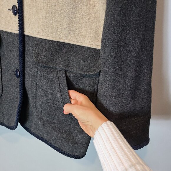 Mixed Media Wool Corduroy Field Jacket Barn Coat Womens Size 12 Old Money Preppy - Picture 5 of 9